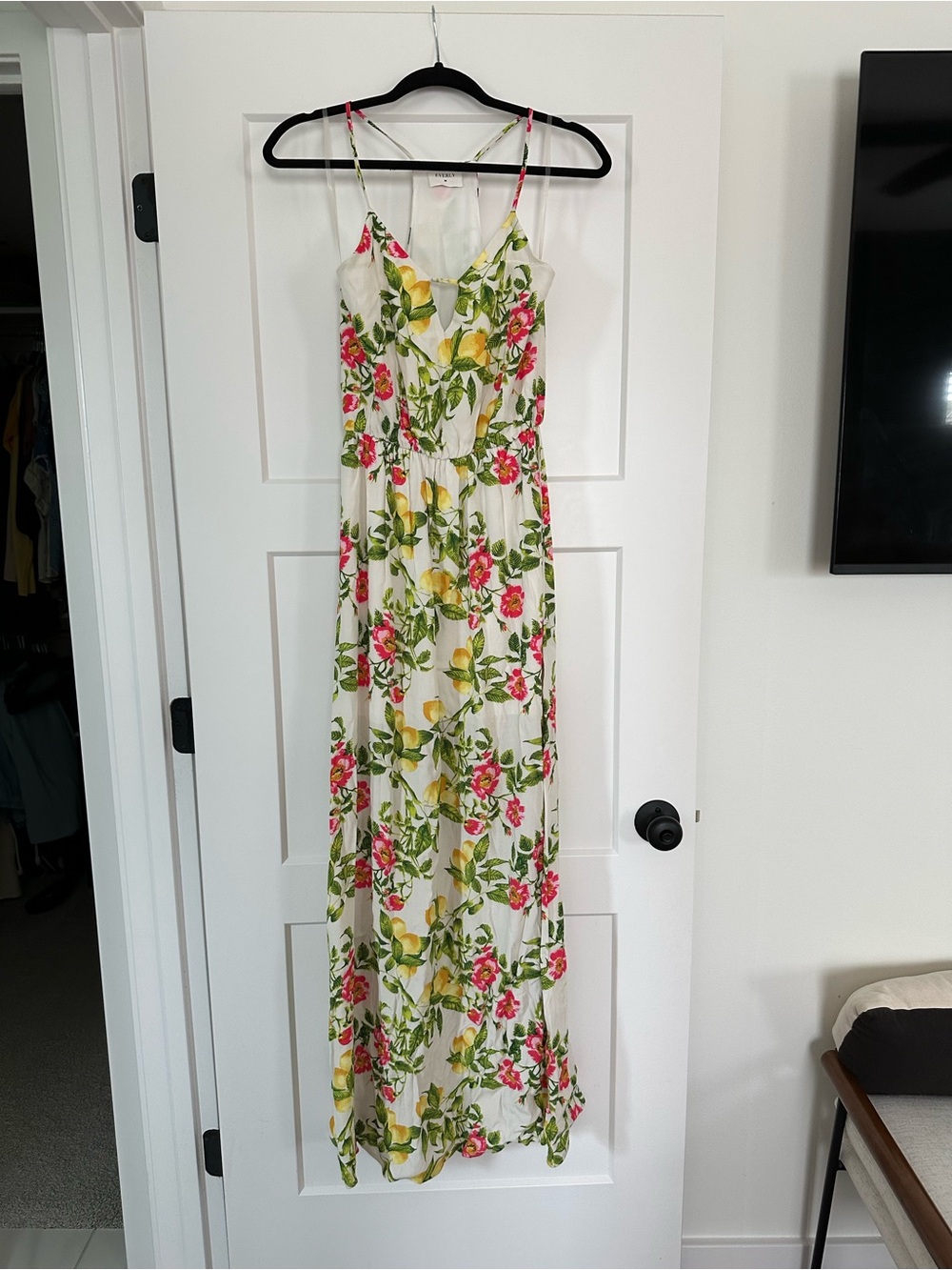Everly White Maxi Dress with Pink Floral & Yellow Lemon Print